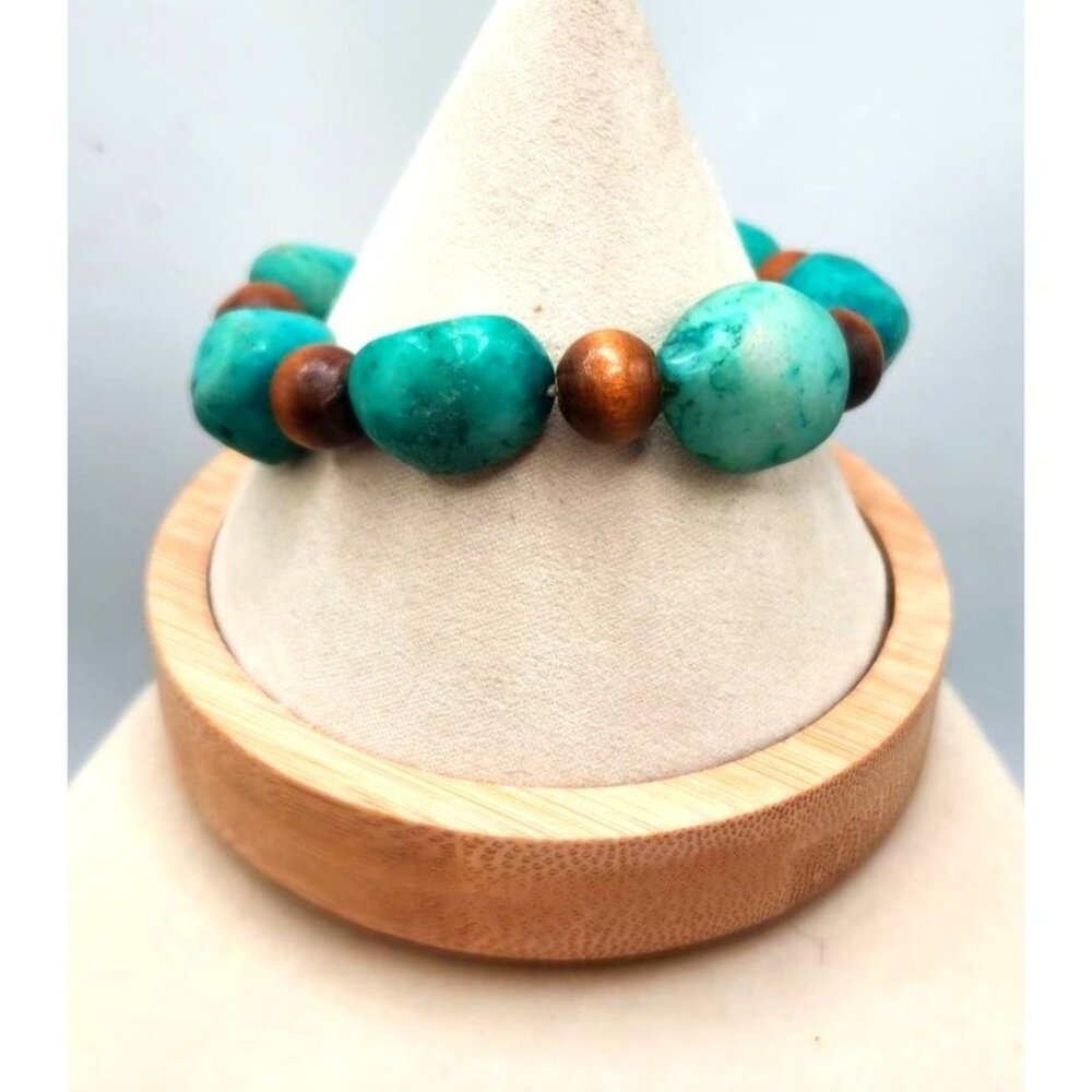 Chunky Faux Turquoise & Tiger Eye Beaded Stretch Bracelet